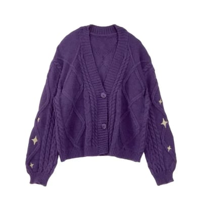 Speak now cardigan with golden star embroidery purple cozy knit button up sweater taylor swift