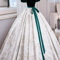 Green Velvet Floor Length Printing Prom Dresses, A Line Short Sleeve Evening Formal Dresses KPP1686 - Thumbnail 2