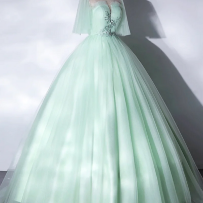 Elegant green a line princess prom dress, a line lace evening party dress kpp1688