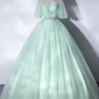Elegant Green A Line Princess Prom Dress, A Line Lace Evening Party Dress KPP1688 - Thumbnail 1