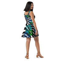 Flowered Zebra Skater Dress - Thumbnail 1