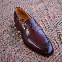 New handmade leather loafers burgundy patina original leather moccasins dress shoes for men - Thumbnail 4