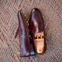 New handmade leather loafers burgundy patina original leather moccasins dress shoes for men - Thumbnail 2