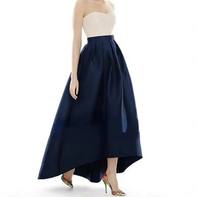 Navy blue high-low taffeta skirt holiday elegant high waisted a-line black formal maxi skirt custom plus size