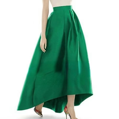 Emerald green high-low taffeta skirt holiday elegant high waisted a-line black formal maxi skirt custom plus size