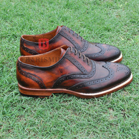 Handmade oxfords premium leather chestnut patina lace up wingtip and brogue shoes for men  - Thumbnail 1