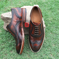 Handmade oxfords premium leather chestnut patina lace up wingtip and brogue shoes for men  - Thumbnail 2
