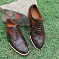 Handmade oxfords premium leather chestnut patina lace up wingtip and brogue shoes for men  - Thumbnail 3