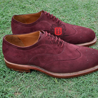 Handmade oxfords red suede premium leather lace up wingtip and brogue shoes for men - Thumbnail 3