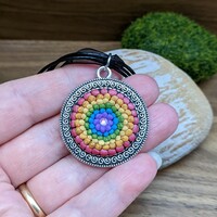 Rainbow mandala pendant necklace polymer clay pride jewelry  - Thumbnail 1