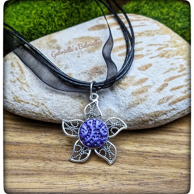 Starfish flower pendant necklace purple polymer clay jewelry  - Thumbnail 3