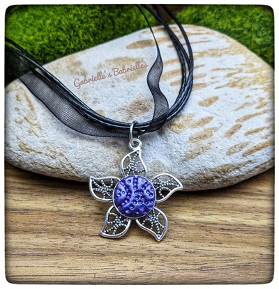 Starfish flower pendant necklace purple polymer clay jewelry 