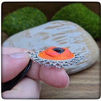 Eye necklace pendant orange blue realistic polymer clay sculpture jewelry  - Thumbnail 2