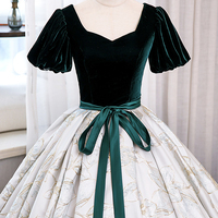 Green Velvet Floor-Length Printing Prom Dresses - Thumbnail 1