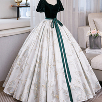 Green Velvet Floor-Length Printing Prom Dresses - Thumbnail 3