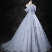 Blue Tulle Long A-Line Prom Dress Party Dress - Thumbnail 1