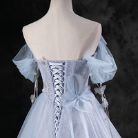 Blue Tulle Long A-Line Prom Dress Party Dress - Thumbnail 2