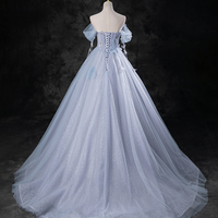 Blue Tulle Long A-Line Prom Dress Party Dress - Thumbnail 3