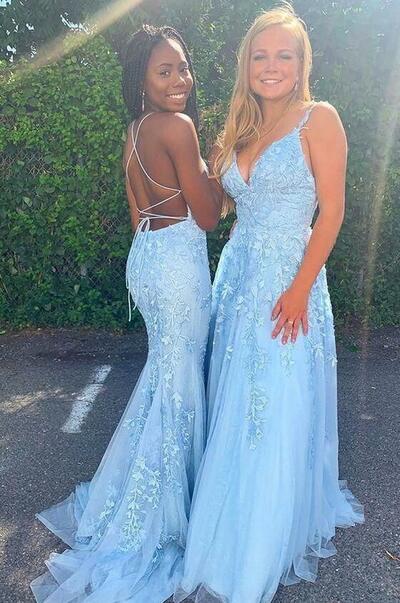 Light Blue Lace Prom Dress Evening Dress