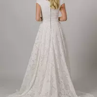 Vintage Lace Modest Wedding Dresses Cap Sleeves V Neck Buttons Back Lace LDS Bridal Gowns Country Religious Bride Dress - Thumbnail 3