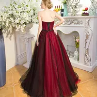 Black And Red Gothic A-line Wedding Dresses Strapless Sparkly Bead Non White Vintage Colorful Wedding Gowns - Thumbnail 1