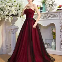 Black And Red Gothic A-line Wedding Dresses Strapless Sparkly Bead Non White Vintage Colorful Wedding Gowns - Thumbnail 2