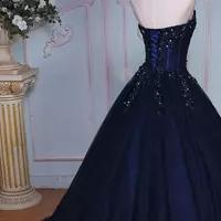 Navy Blue Ball Gown Long Colorful Wedding Dresses Sweetheart Beaded Lace Appliques Corset Non White Bridal Gowns - Thumbnail 1