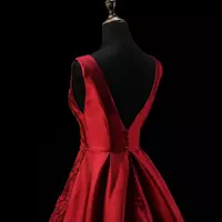 Vintage Red Gothic Wedding Dresses Sleeveless Beaded Lace Appliques A-line Satin Low Back Modern Women Non White Bridal Gowns Reception Dres - Thumbnail 1