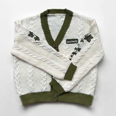 Evermore cardigan with green vine embroidered cozy knit button up sweater taylor swift