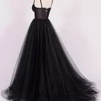 Black A-line Vintage Gothic Wedding Dress With Straps Simple Elegant Informal Bridal Gowns With Color Corset Back Short Train - Thumbnail 1