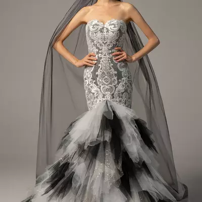 Black and white ivory mermaid wedding dresses gowns gothic sweetheart ruffles skirt formal bride dress with color custom made