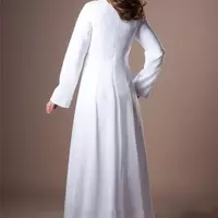 Long Informal Chiffon Modest Wedding Dresses With Long Sleeves Ruched Informal Beach Temple Bridal Gowns White Floor Length Reception Gown - Thumbnail 1