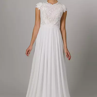 Simple a-line lace chiffon boho modest bridal gowns wedding dress summer elegant lds beach bride robes