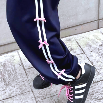 Y2k pink bow track pants