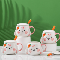 Cute Rabbit Ceramic Mug With Lid And Spoon - Thumbnail 1