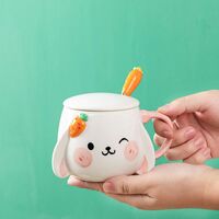 Cute Rabbit Ceramic Mug With Lid And Spoon - Thumbnail 2