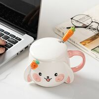 Cute Rabbit Ceramic Mug With Lid And Spoon - Thumbnail 4