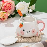 Cute Rabbit Ceramic Mug With Lid And Spoon - Thumbnail 5