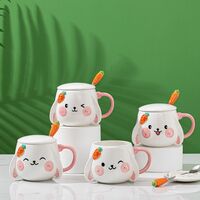 Cute Rabbit Ceramic Mug With Lid And Spoon - Thumbnail 7