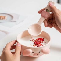 Cute Cartoon Animal Ceramic Bowl and Spoon Set - Thumbnail 3