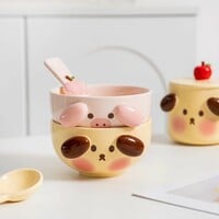 Cute Cartoon Animal Ceramic Bowl and Spoon Set - Thumbnail 2