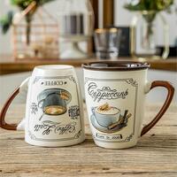 Vintage Coffee Mug With Lid - Thumbnail 3