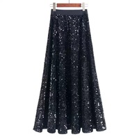 Gold Sequined Maxi Skirt Women Custom Plus Size Gold Sequin Skirt Wedding Guest Outfit - Thumbnail 5