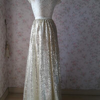 BLACK Sequined Maxi Skirt Women Custom Plus Size Black Sequin Skirt Wedding Guest Outfit - Thumbnail 1