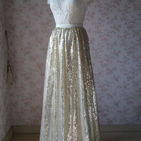 BLACK Sequined Maxi Skirt Women Custom Plus Size Black Sequin Skirt Wedding Guest Outfit - Thumbnail 2