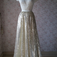 BLACK Sequined Maxi Skirt Women Custom Plus Size Black Sequin Skirt Wedding Guest Outfit - Thumbnail 3