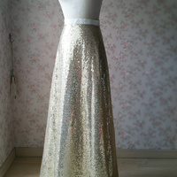 BLACK Sequined Maxi Skirt Women Custom Plus Size Black Sequin Skirt Wedding Guest Outfit - Thumbnail 4