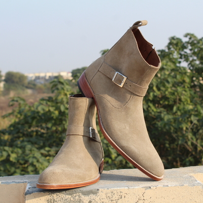 Crafted leather tan suede leather jodhpur dress buckle boot