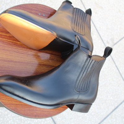 Crafted leather handmade men's fashion black leather chelsea boot