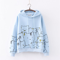 New college style cartoon multi cat printed hoodie - Thumbnail 2